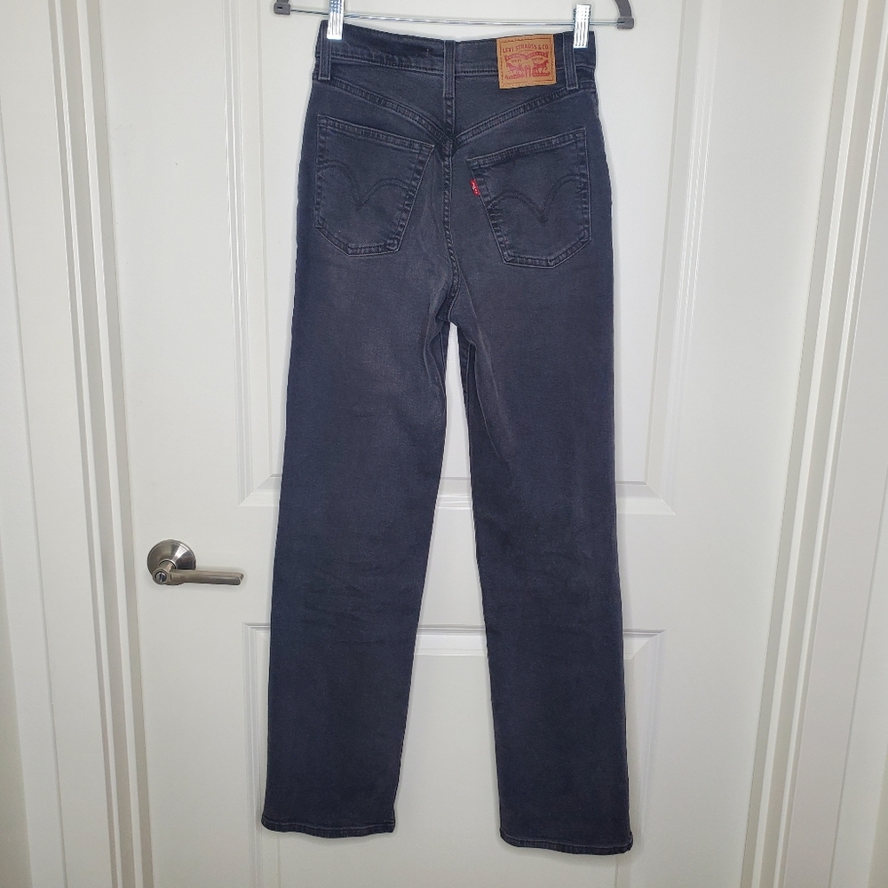Levi's Black High Rise Ribcage Straight Full Length Jeans - Picture 6 of 11